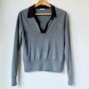 Dries Van Noten Grey V Neck Collar Long Sleeve Sweater Small
